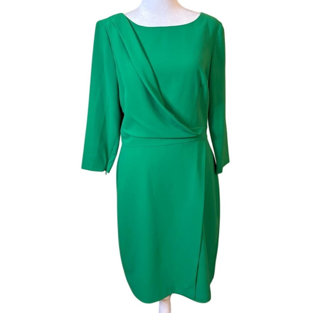 Katherine Kelly Green Faus Wrap Sheath‎ Dress Size 6
